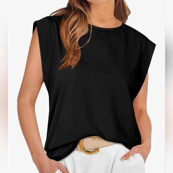 Black Cap Sleeve Top XXL Black Strong Shoulder Stretch Pullover Tee Shirt NEW - Picture 1 of 11